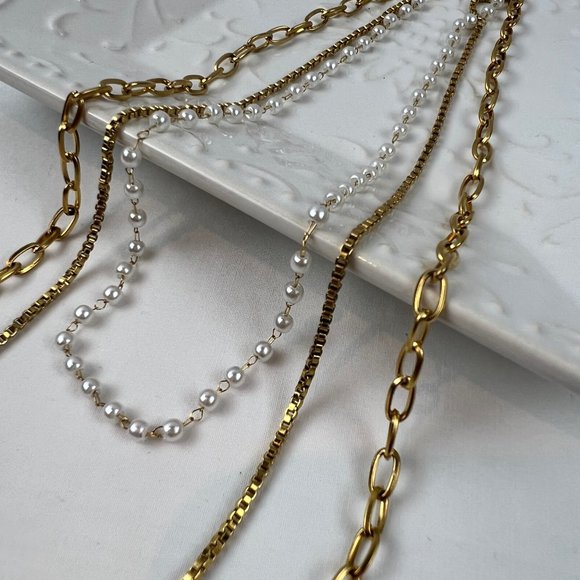 3 Layer Pearl Necklace Three Layer Pearl Necklace Gold Layered Chain Necklace - Picture 13 of 13